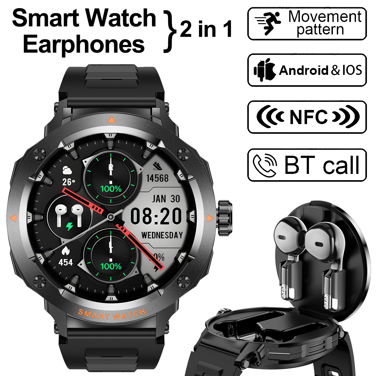 Earbuds Charging Case - NFC Smart Watch Wireless Earphone 2